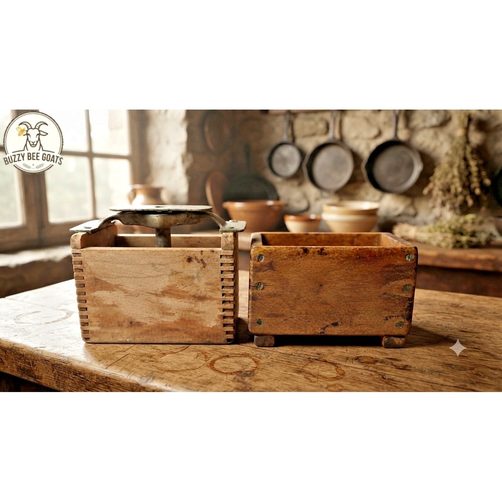 Wooden Antique Butter Mold with Metal Plunger Press